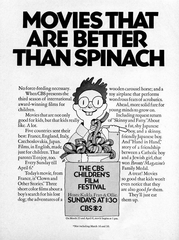 cbs ad lou dorfsman children's films spinach