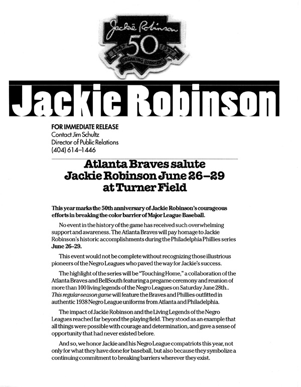 atlanta braves press release jackie robinson 50th